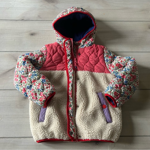 Mini Boden Other - Mini Boden Floral & Cream Quilted Sherpa Hooded Jacket with Cotton Lining